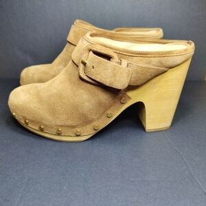 Veronica Beard Dacey Pecan Brown Suede 4 inch Clogs Size 8.5M